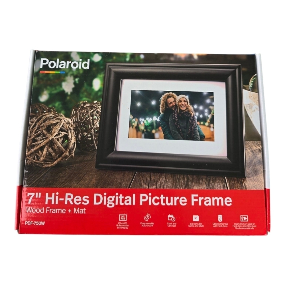 Polaroid Digital '7 Hi Resolution'' Picture Frame  Black Wood Frame New